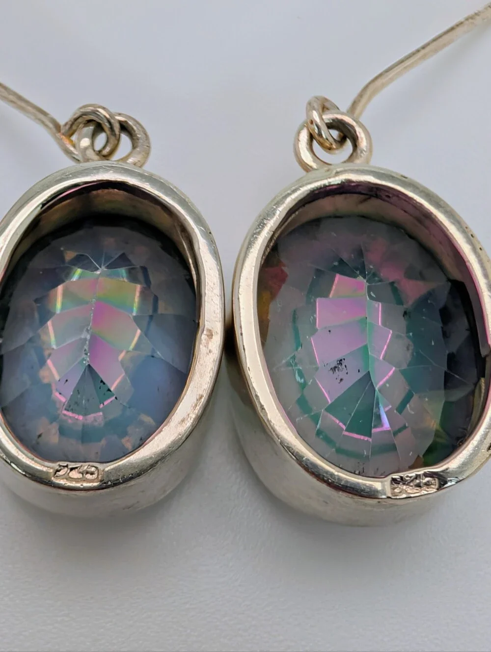Large Mystic Topaz Oval S925 Sterling Silver Gemstone Dangle Earrings